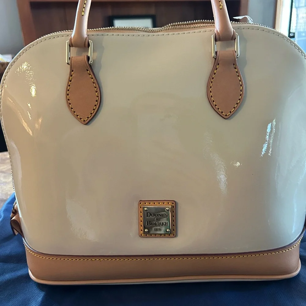 Dooney & Bourke Glossy Cream and Tan Satchel - Picture 1 of 4